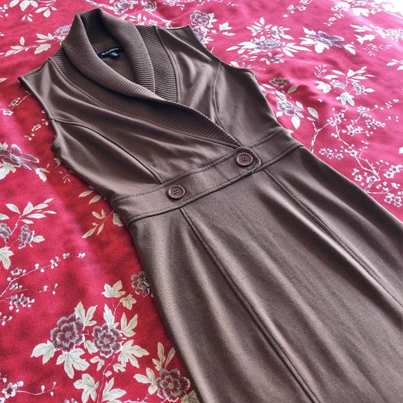 Rich Brown Shawl-Collar Blazer-Like Sleeveless Sweater Dress - Size XXS - Picture 7 of 16